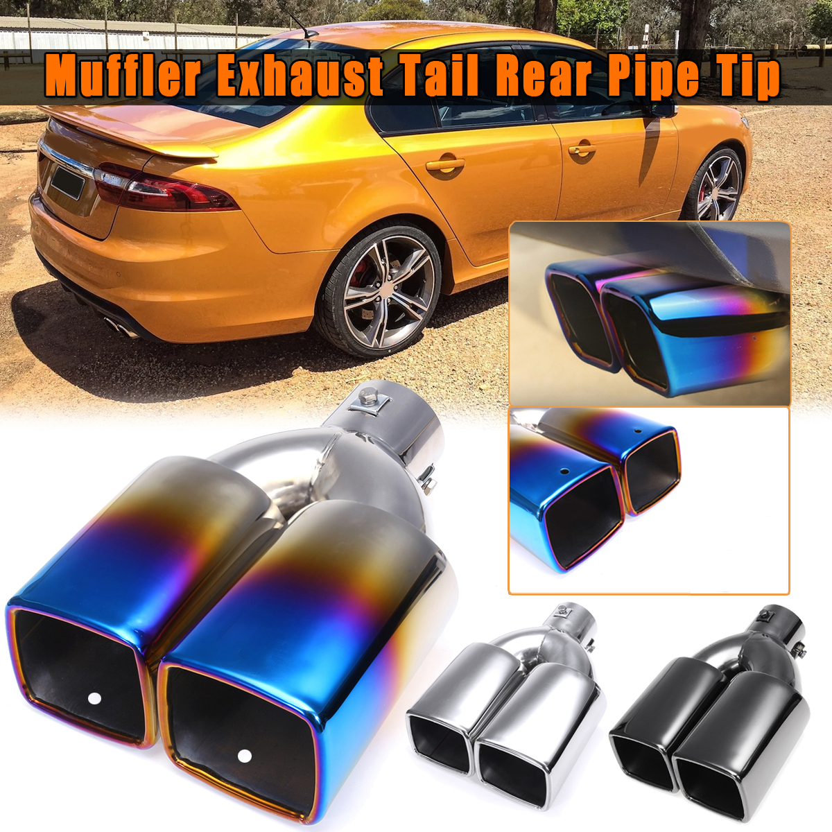 63mm-25quot-Stainless-Steel-Inlet-Tail-Rear-Pipe-Tip-Muffler-Exhaust-Silencer-Cover-1607020