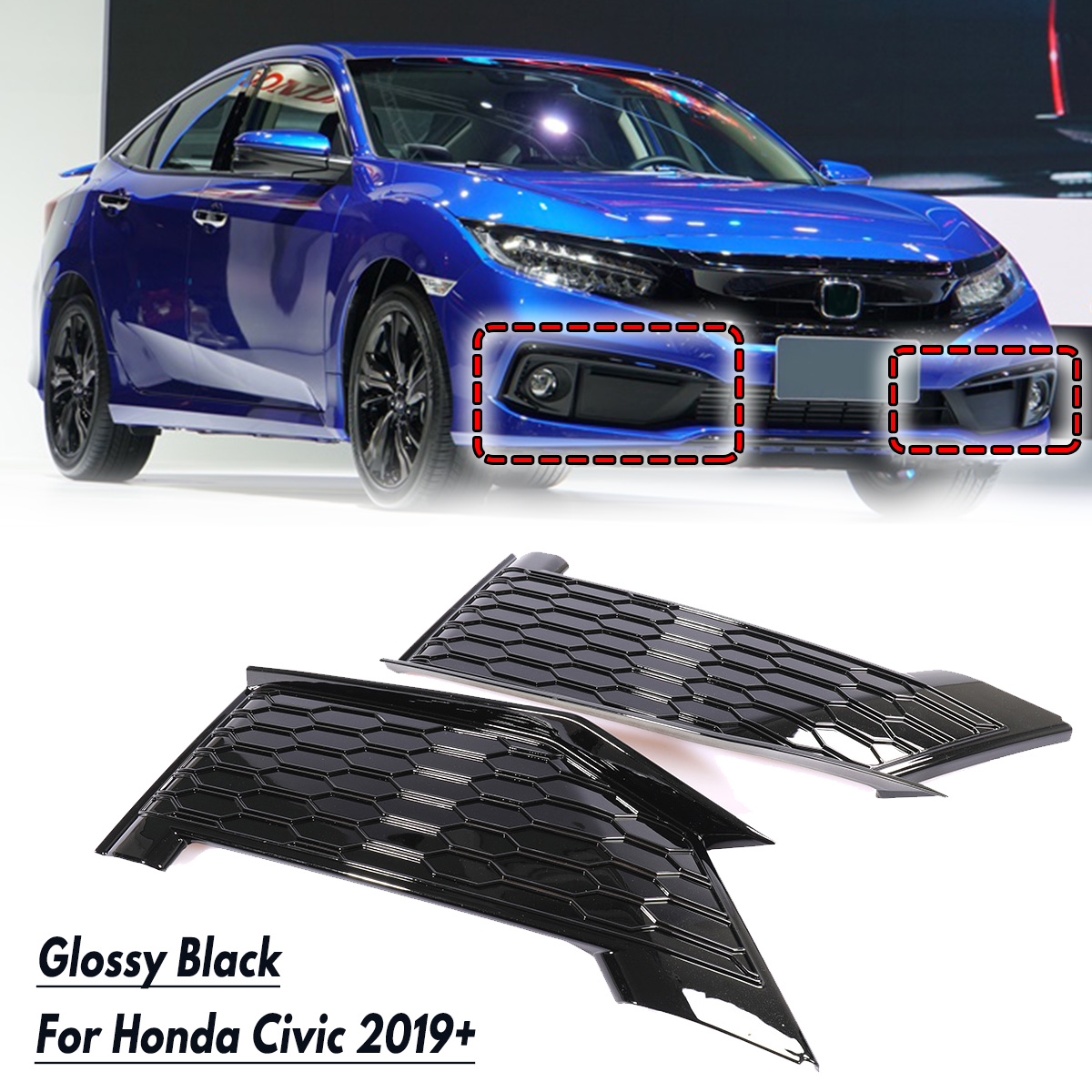 Glossy-Black-Style-Front-Fog-light-Lamp-DRL-Car-Cover-Trim-For-Honda-Civic-2019-1635912