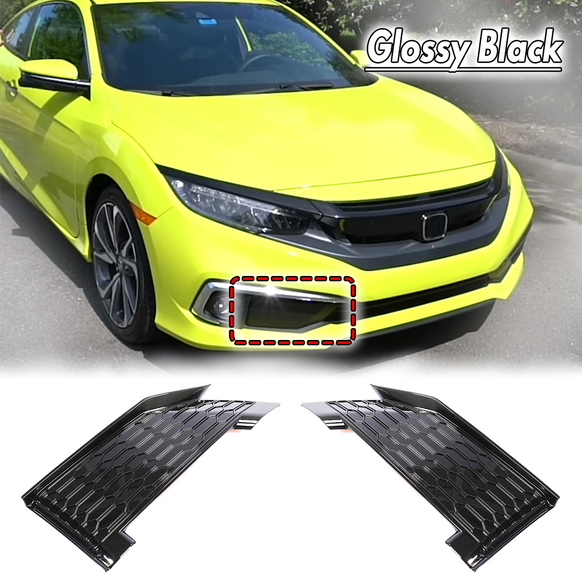Glossy-Black-Style-Front-Fog-light-Lamp-DRL-Car-Cover-Trim-For-Honda-Civic-2019-1635912