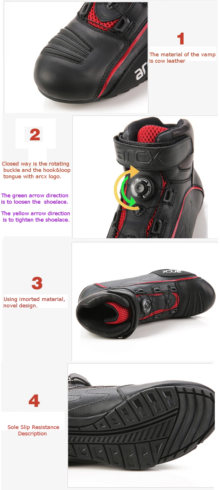 Cow-Leather-Motorcycle-Racing-Shoes-Riding-Boots-with-Tuning-Knob-Laces-ARCX-1068246