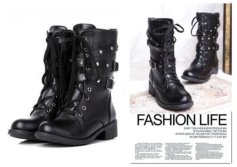 Motorcycle-Boots-Women-Cool-Goth-Punk-AnkleMilitary-Lace-up-Black-995382