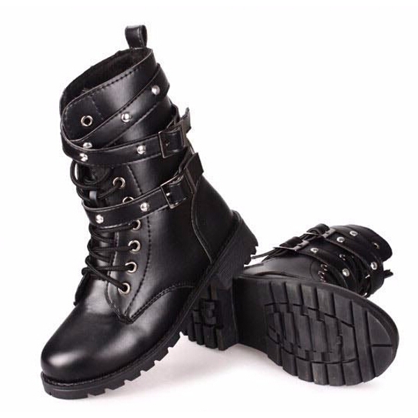 Motorcycle-Boots-Women-Cool-Goth-Punk-AnkleMilitary-Lace-up-Black-995382