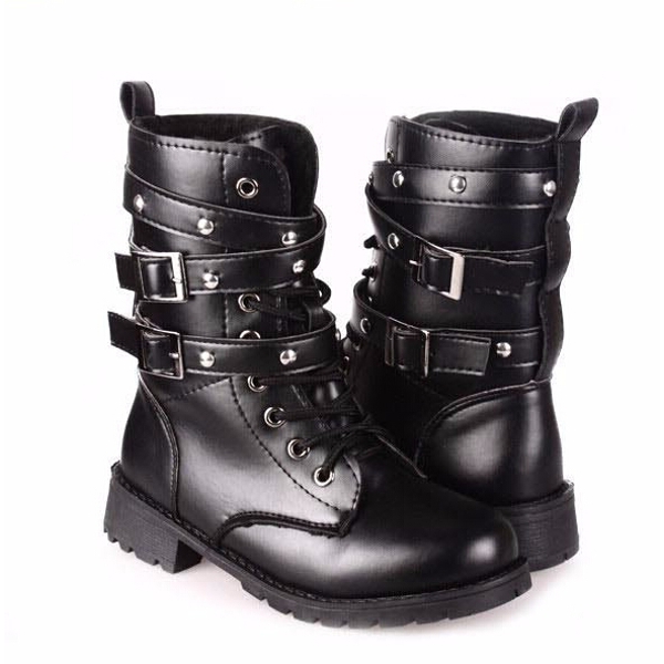 Motorcycle-Boots-Women-Cool-Goth-Punk-AnkleMilitary-Lace-up-Black-995382