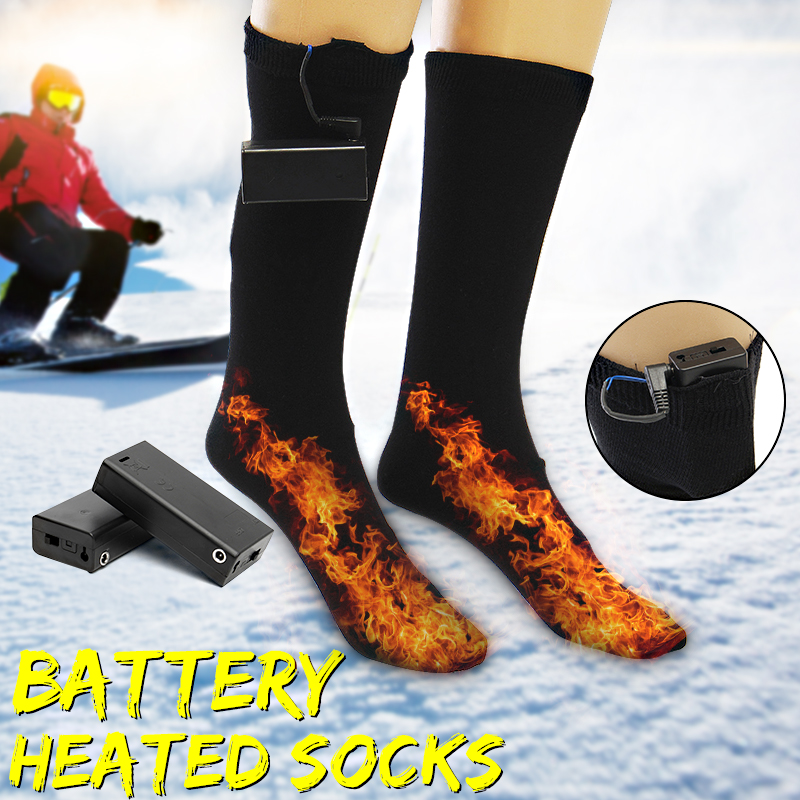 Pair-Electric-Heated-Socks-Hot-Boot-Feet-Warmer-For-Motorcycle-Riding-Skiiing-Black-1236997