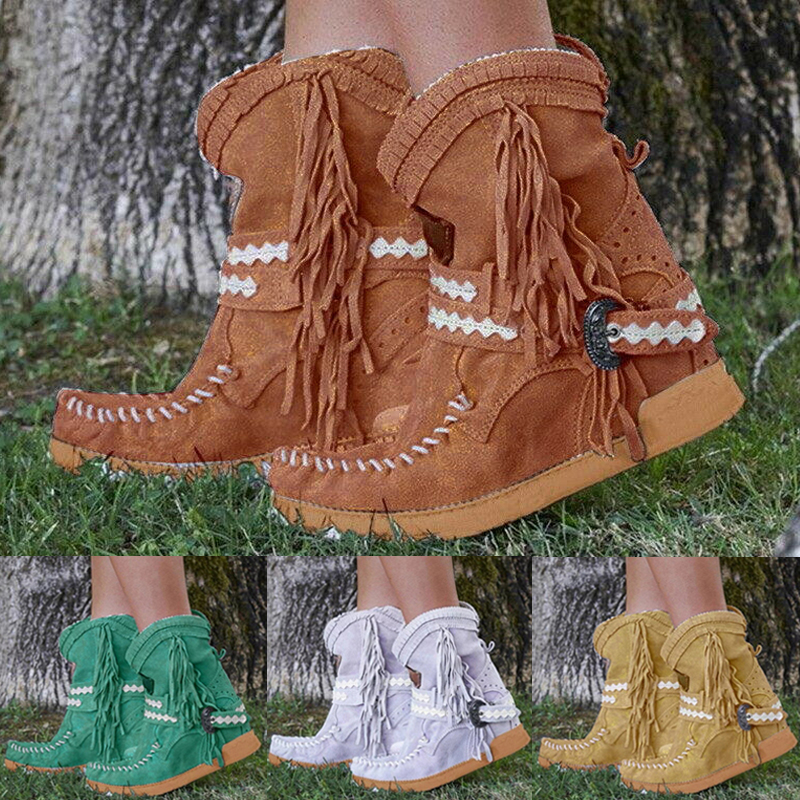 Women-Tassel-Fringe-Middle-Ankle-Boots-Fashion-Buckle-Motorcycle-Flat-Shoes-1610128