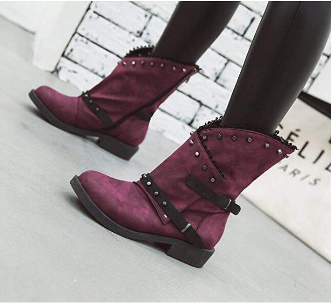Women-Vintage-Rivet-Motorcycle-Ankle-Boots-Buckle-Ladies-Round-Toe-Horse-shoes-Low-heeled-1595774