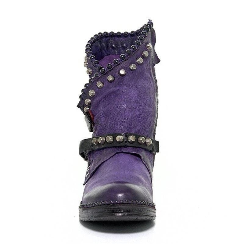 Women-Vintage-Rivet-Motorcycle-Ankle-Boots-Buckle-Ladies-Round-Toe-Horse-shoes-Low-heeled-1595774