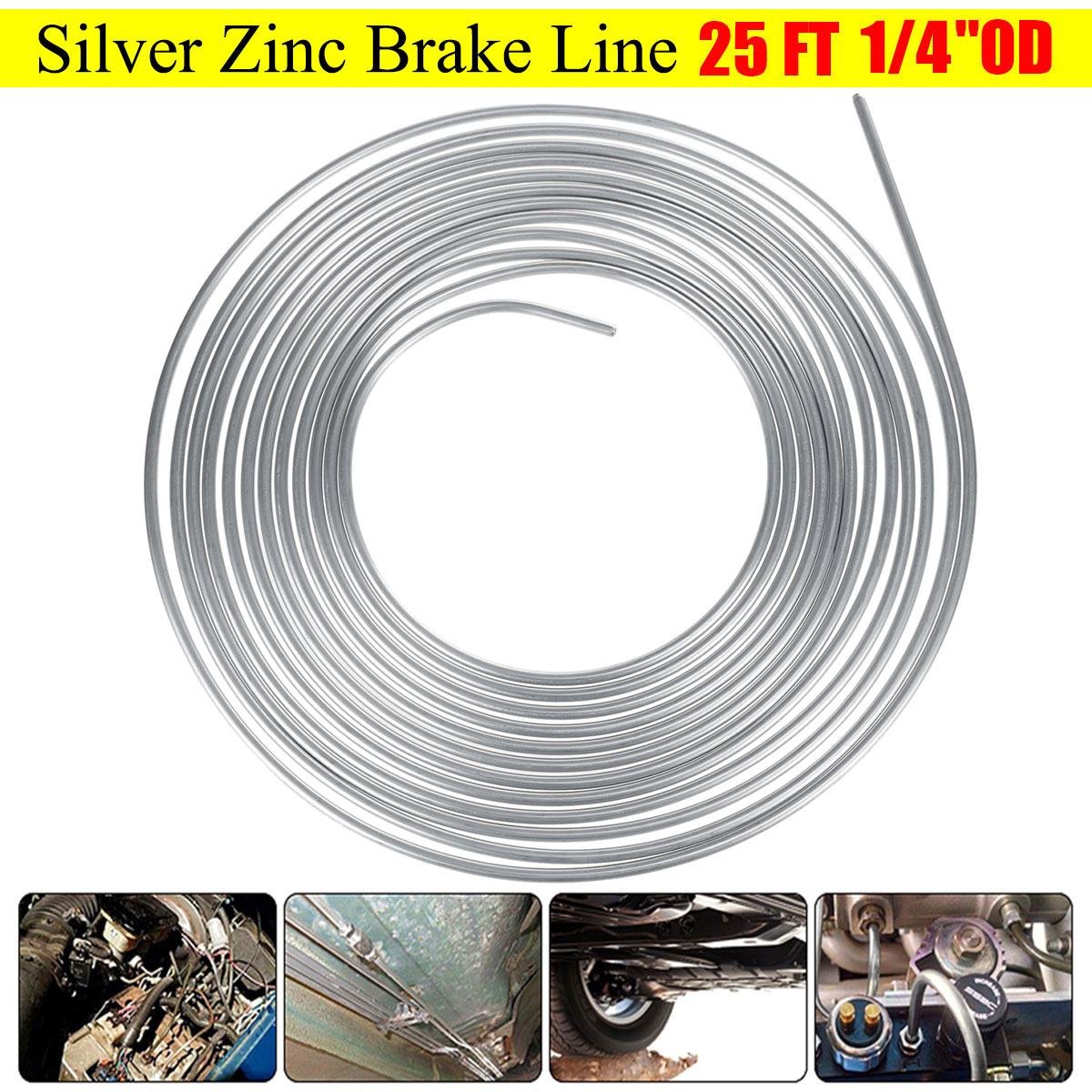 25-Foot-Coil-Roll-Coil-of-14quot-OD-Steel-Zinc-Silver-Brake-Line-Fuel-Tubing-Kit-1712620