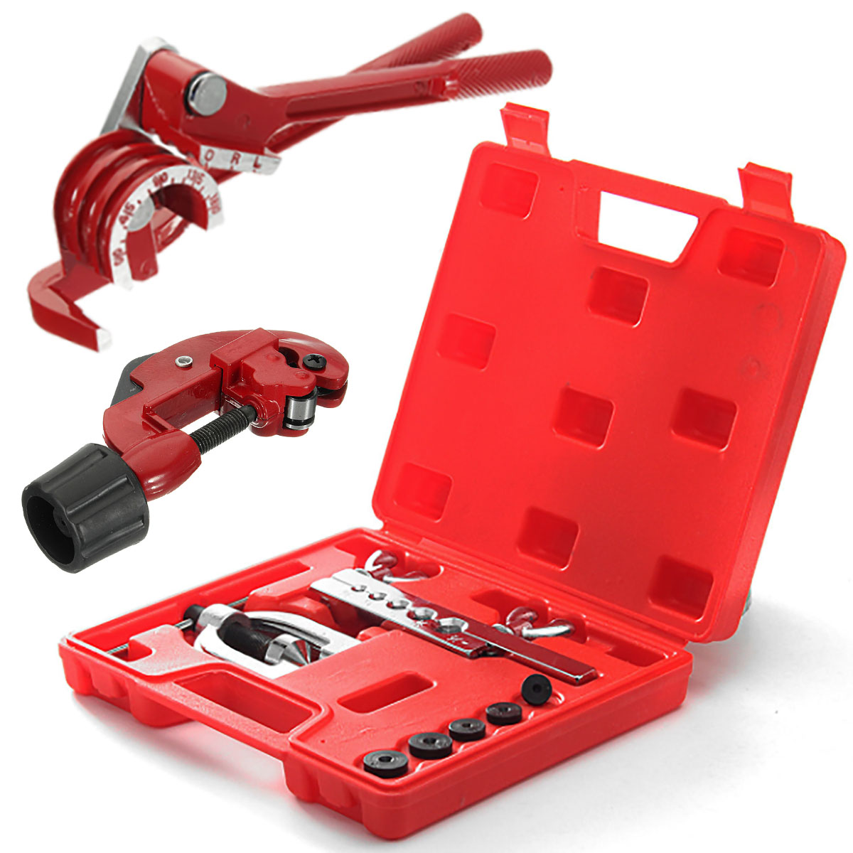 Brake-Pipe-Line-Repair-Flaring-Kit-Pipe-End-Flarer-Cutter-Bender-25Fit-316-OD-Roll-With-15Pcs-Nuts-1705507