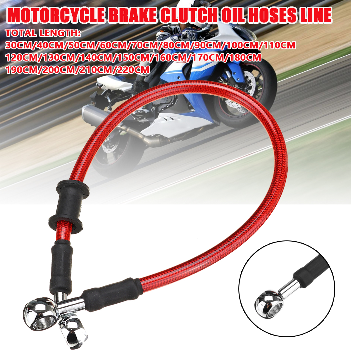 300mm-2200mm-Motorcycle-Braided-Brake-Clutch-Oil-Hose-Line-Cable-Pipe-Universal-Red-1661233