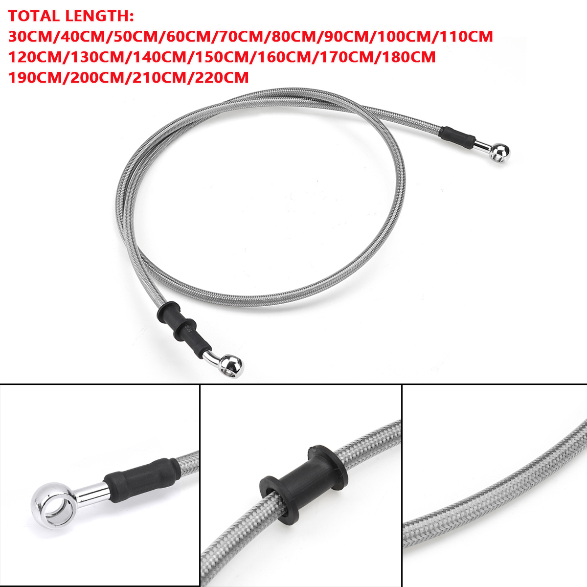 300mm-2200mm-Motorcycle-Braided-Brake-Clutch-Oil-Hose-Line-Cable-Pipe-Universal-Silver-1661245