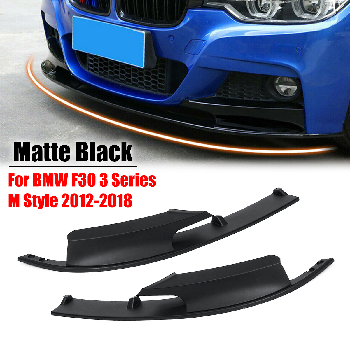 2-x-Matte-Black-Surface-Front-Bumper-Cover-Protector-Splitter-Lip-For-BMW-F30-3-Series-M-Style-12-18-1578471