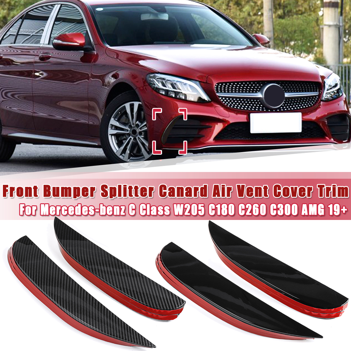 2Pcs-Front-Bumper-Splitter-Protector-Canard-Air-Vent-Cover-Trim-For-Mercedes-benz-C-Class-W205-C180--1625094