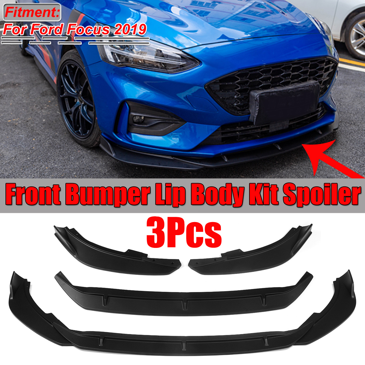 3PCS-Matte-Black-Front-Bumper-Lip-Spoiler-Cover-Trim-For-Ford-Focus-2019-1657228
