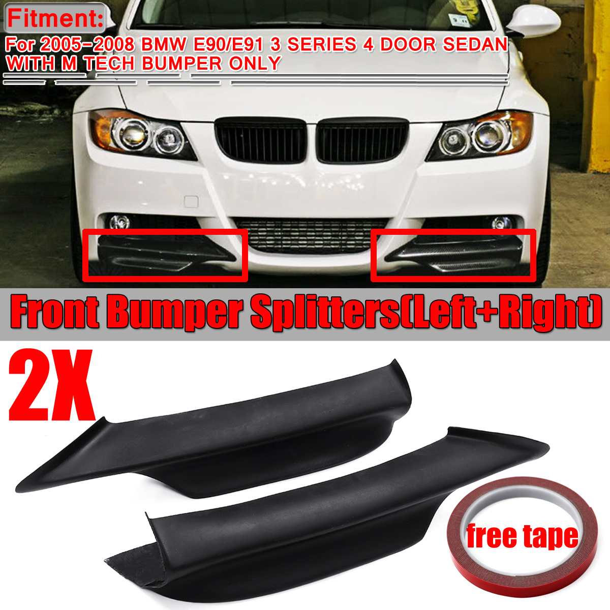 Black-Front-Bumper-Lip-Splitter-Diffuser-Protector-For-BMW-E90-E91-3-Series-M-Tech-2005-2008-1561504