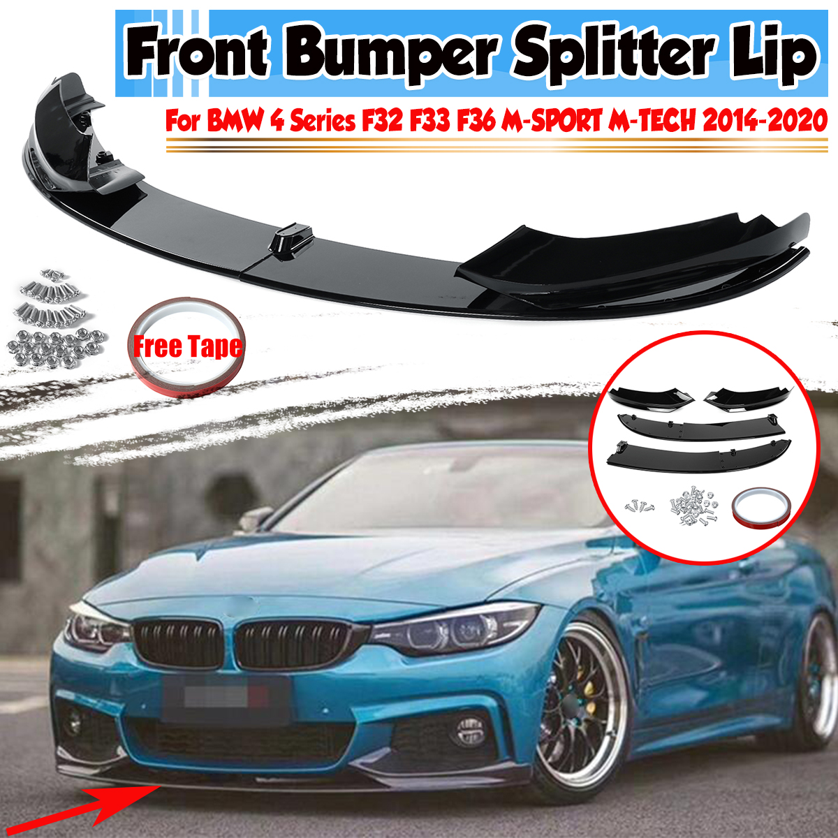 Car-Universal-Carbon-Fiber-Look-Glossy-Black-Front-Bumper-Splitter-Lip-Body-Kits-For-BMW-4-Series-1764399