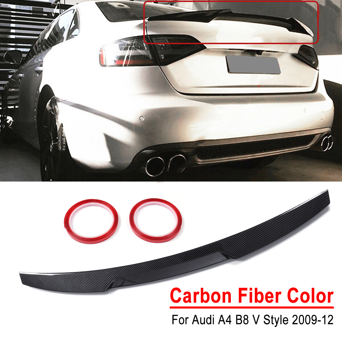 Carbon-Fiber-Color-Trunk-Lid-Spoiler-M4-V-Style-Highkick-Duckbill-For-Audi-A4-B8-2009-2012-1663702