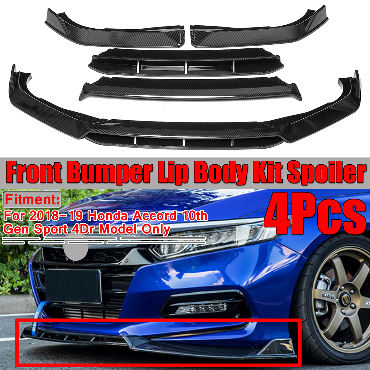 Front-Bumper-Lip-For-honda-2018-2019--Accord-10th-Gen-Sport-4-Piece-Designed-Strip-1546649