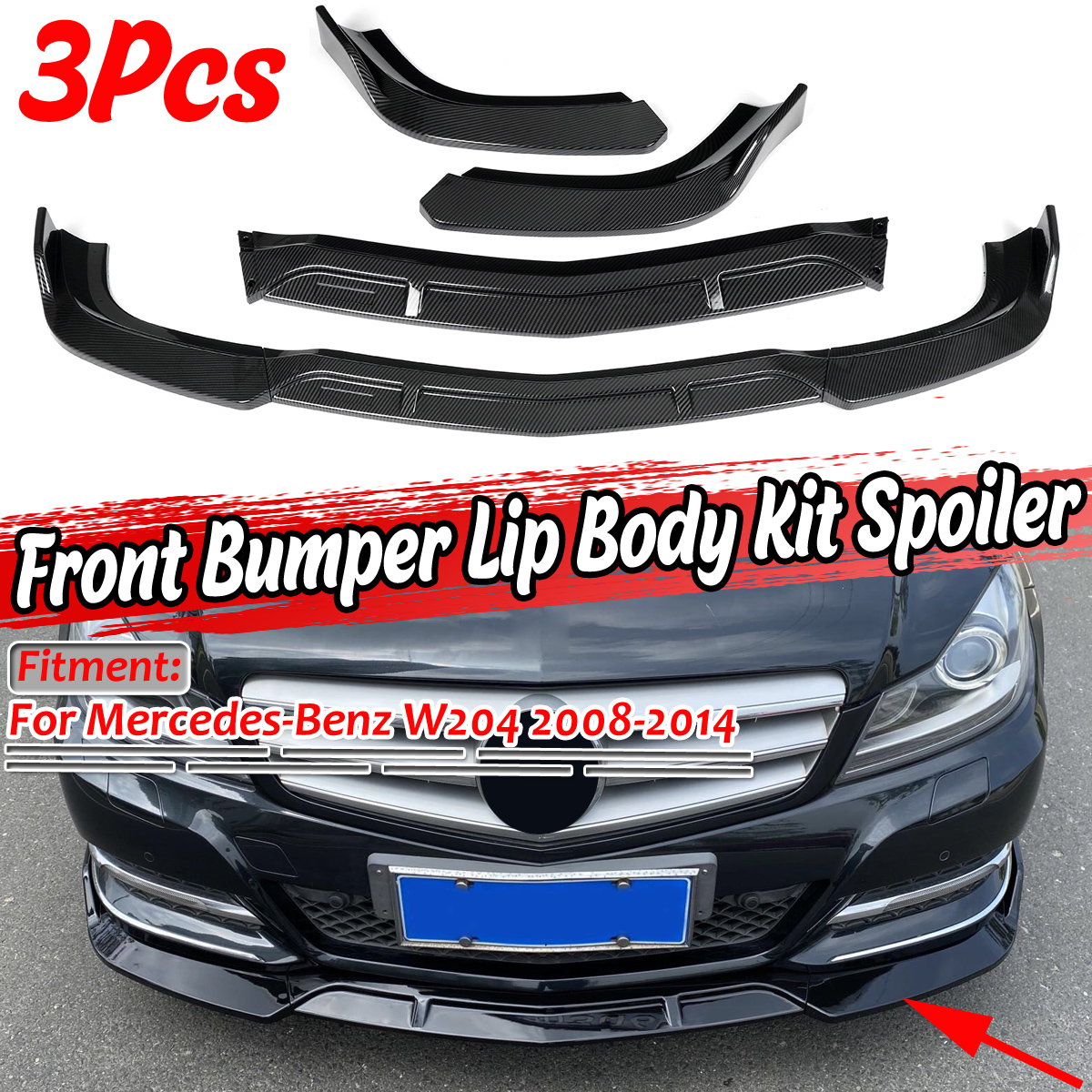 Front-Bumper-Lower-Splitter-Lip-Diffuser-Guard-Front-Shovel-Carbon-Color-For-Mercedes-For-Benz-W204--1706476