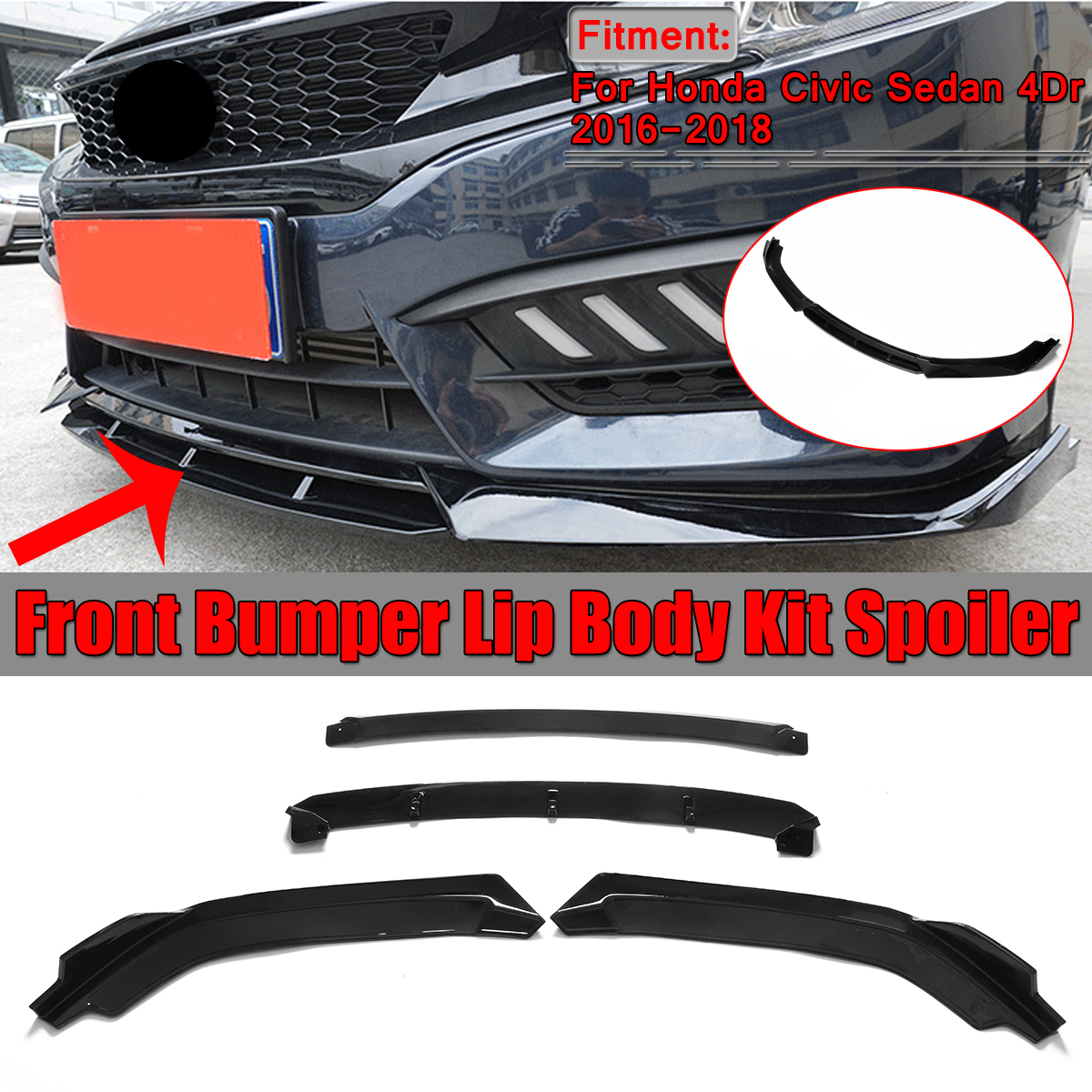 Glossy-Front-Bumper-Lip-Body-Kit-Spoiler-Spliter-For-Honda-Civic-4DR-2016-2018-1766500