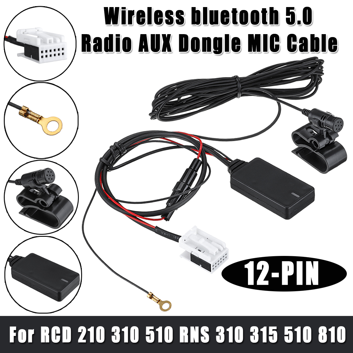 12Pin-Car-Hand-free-Wireless-Radio-bluetooth-AUX-Dongle-MIC-Cable-For-VW-Skoda-RCD-210-310-510-RNS-3-1656094