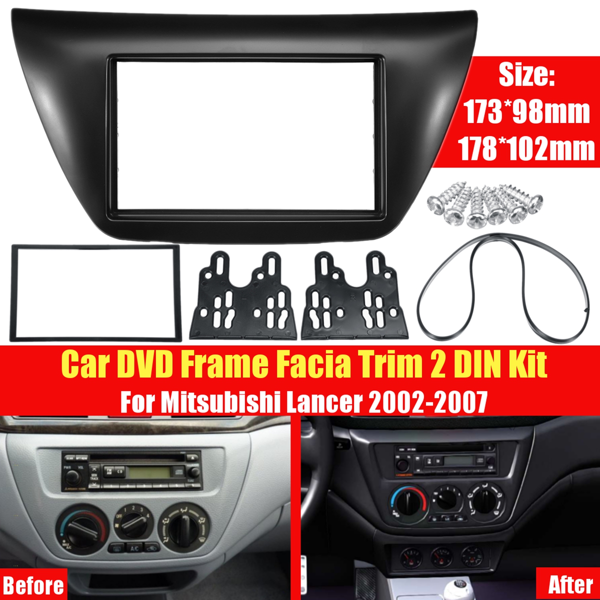 2-DIN-Car-Radio-Stereo-MP5-Player-DVD-Frame-Facia-Panel-Trim-Kit-For-Mitsubishi-Lancer-2002-2007-1636566