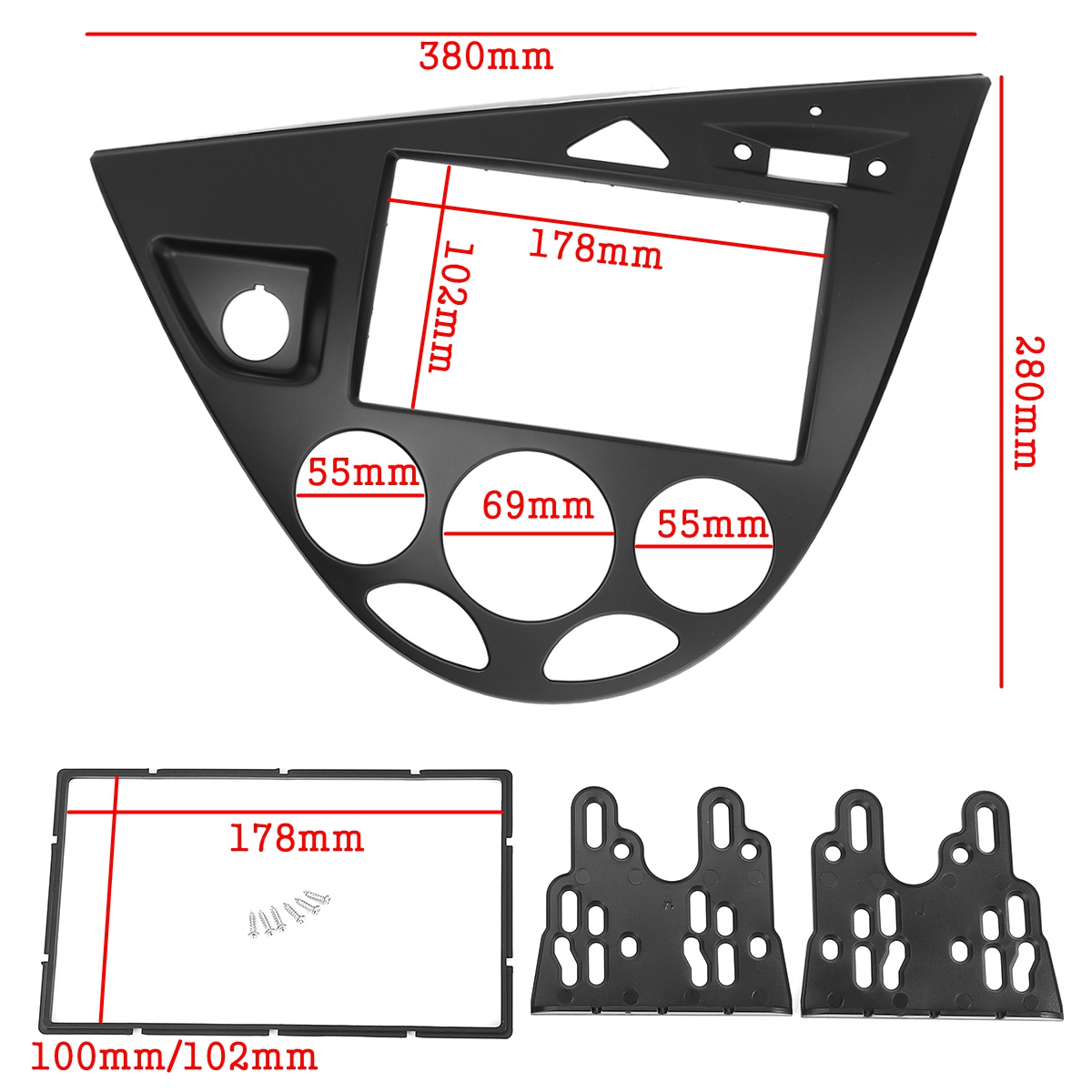 2-Din-Black-Car-Fascia-Trim-Kit-Dashboard-Frame-For-Ford-Fiesta-1995-2001-Focus-1998-2004-1814183