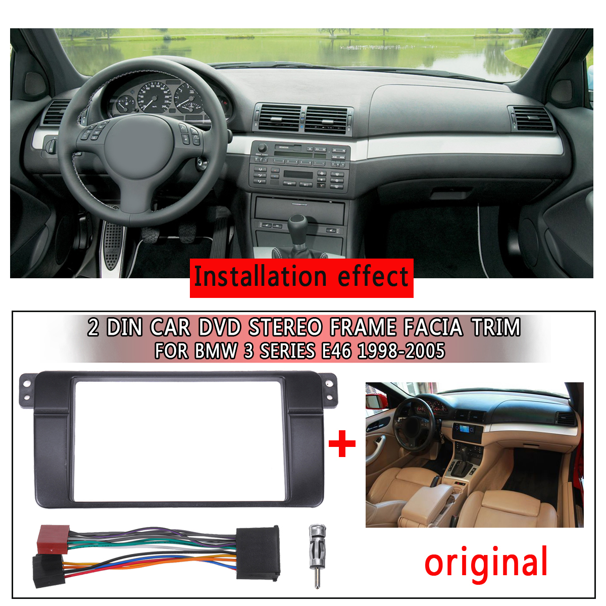 2-Din-Radio-Fascia-DVD-Stereo-Panel-Dash-Mount-Trim-Kit-Frame-with-ISO-Wiring--Antenna-Adapter-For-B-1727866