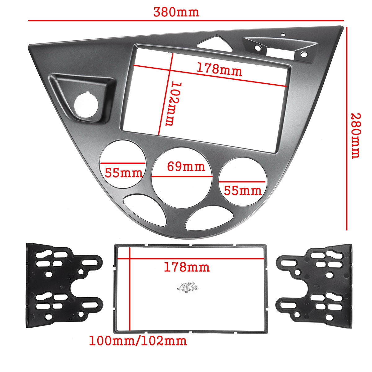 2-Din-Silver-Car-Fascia-Trim-Kit-Dashboard-Frame-For-Ford-Fiesta-1995-2001-Focus-1998-2004-1814173