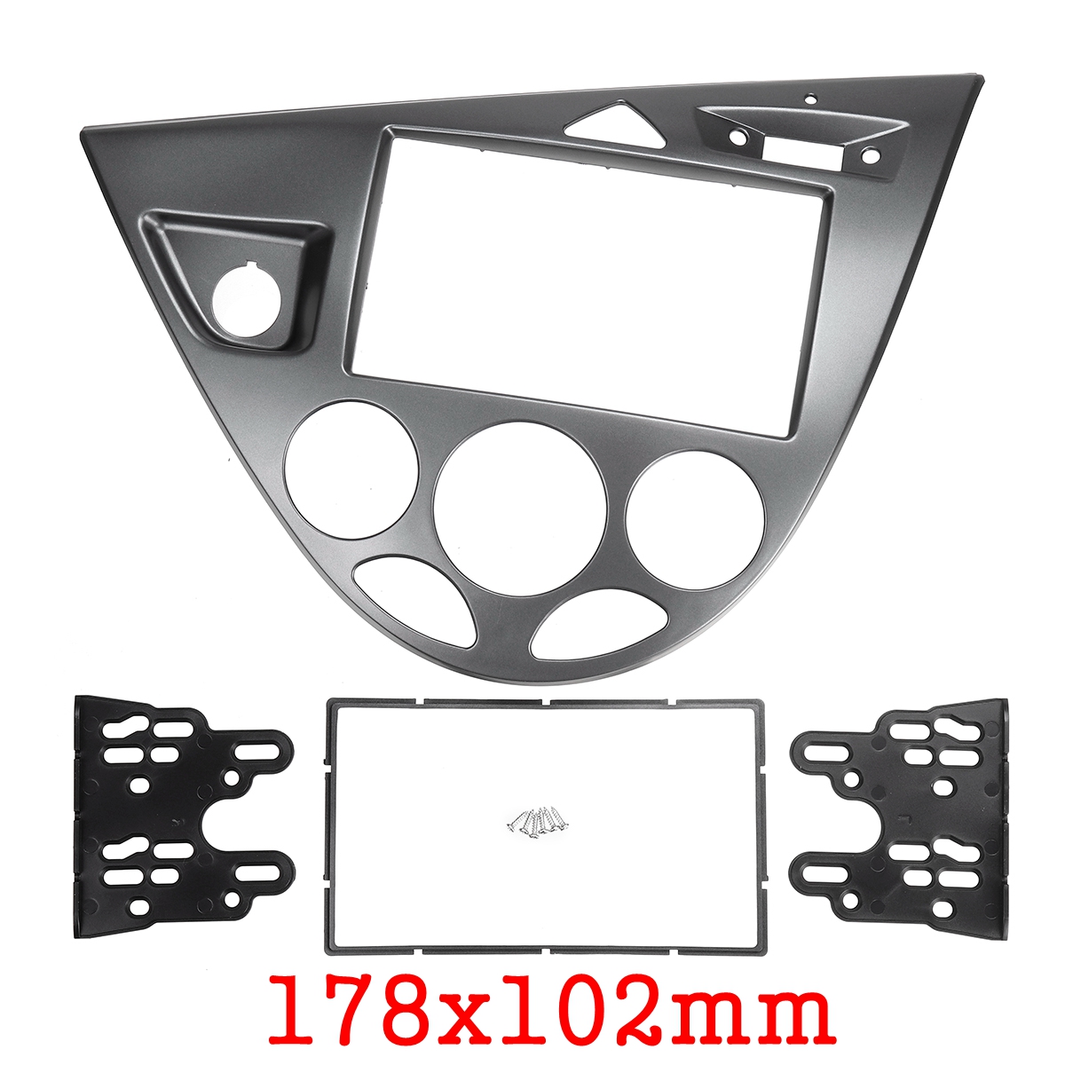 2-Din-Silver-Car-Fascia-Trim-Kit-Dashboard-Frame-For-Ford-Fiesta-1995-2001-Focus-1998-2004-1814173