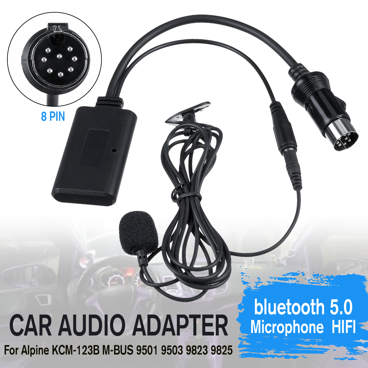 8Pin-Car-bluetooth-50-Aux-Cable-Audio-Adapter-USB-Handsfree-With-Microphone-Lossless-MIC-For-Alpine--1677716
