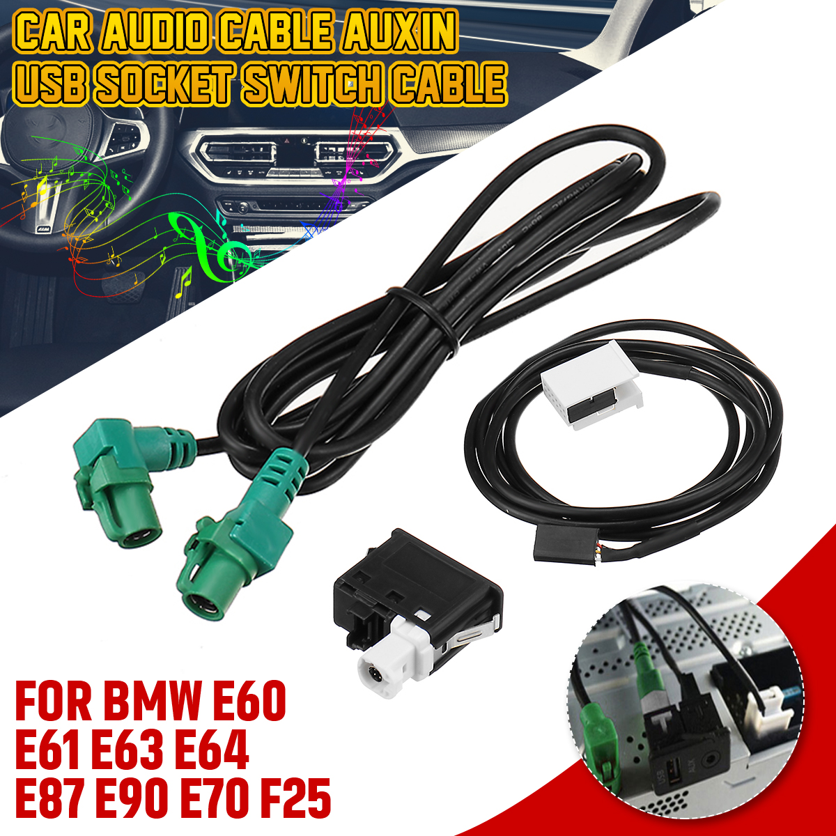 Car-AUX-USB-Switch-Socket-Audio-Cable-Adapter-For-BMW-E60-E61-E63-E64-E87-E90-1754862
