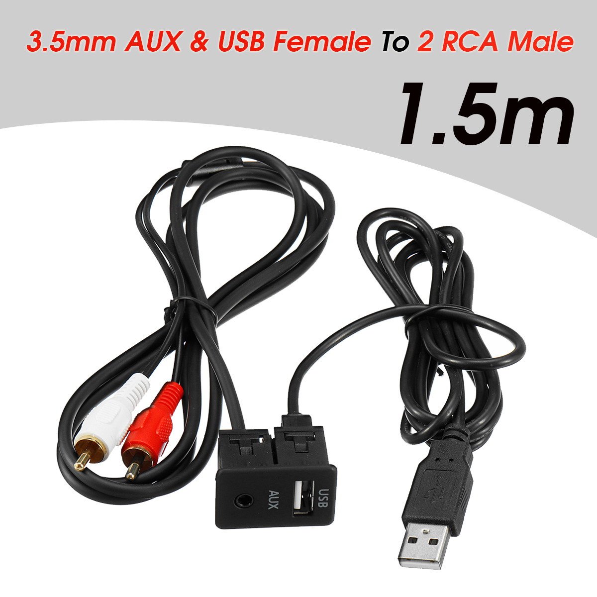 Car-Stereo-35mm-AUX-Socket-Cable-Female-To-2-RCA-Male-Car-Boat-Mot-Flush-Mount-USB-1559469