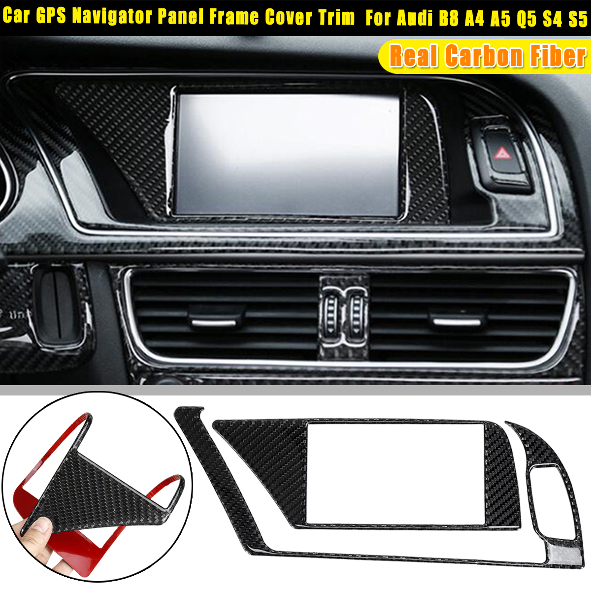 Carbon-Fiber-Car-Interior-GPS-Navigator-Panel-Frame-Cover-Trim-For-Audi-B8-A4-A5-Q5-S4-S5-1639548