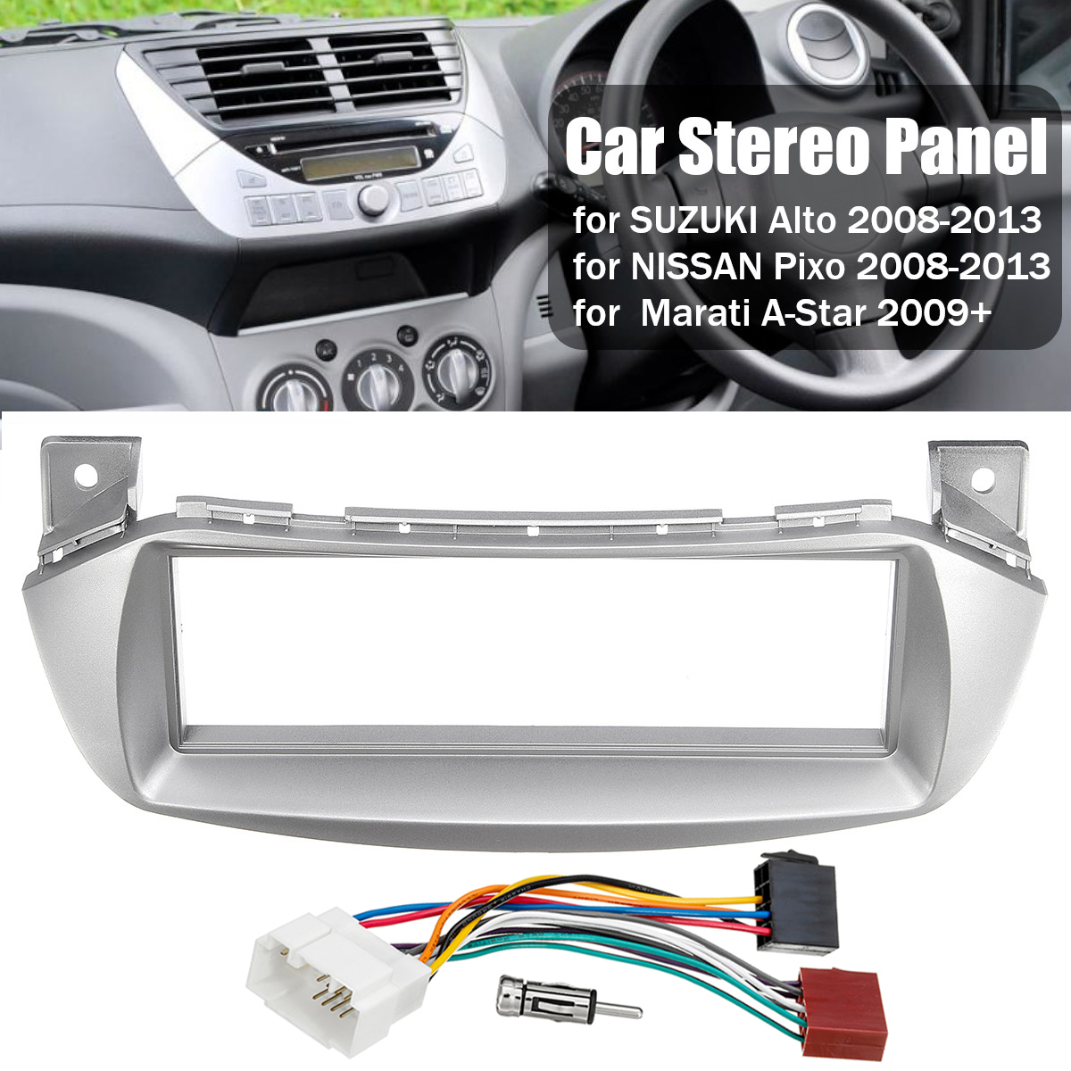Single-1-Din-Car-Stereo-Radio-Fascia-Panel-with-ISO-Power-Cable-Aerial-For-Suzuki-Alto-Marati-A-Star-1608383