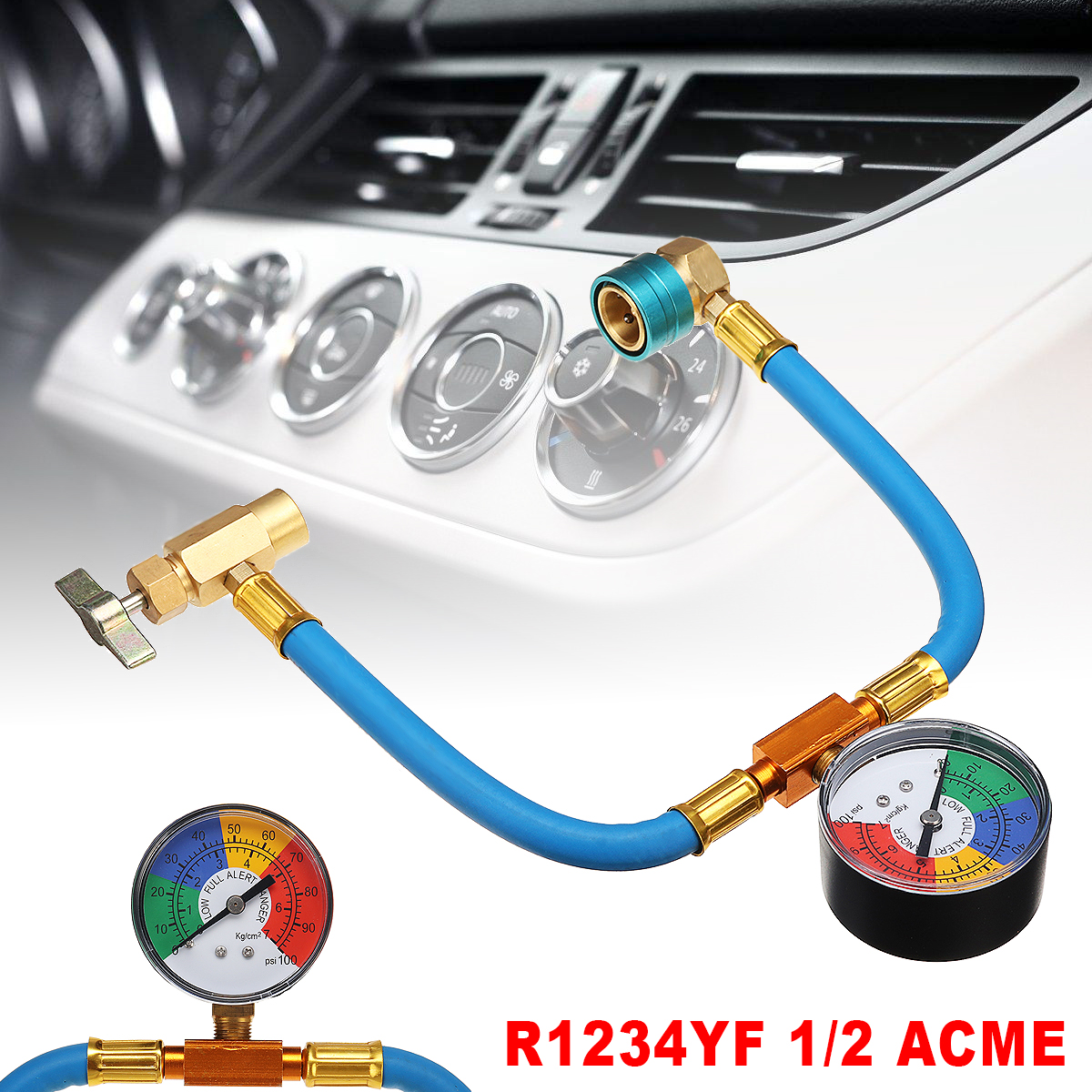 R-1234yf-AC-Service-Hose--100PSI-Gauge-Coupler-Recharge-Refrigerant-Cans-Taper-1368570