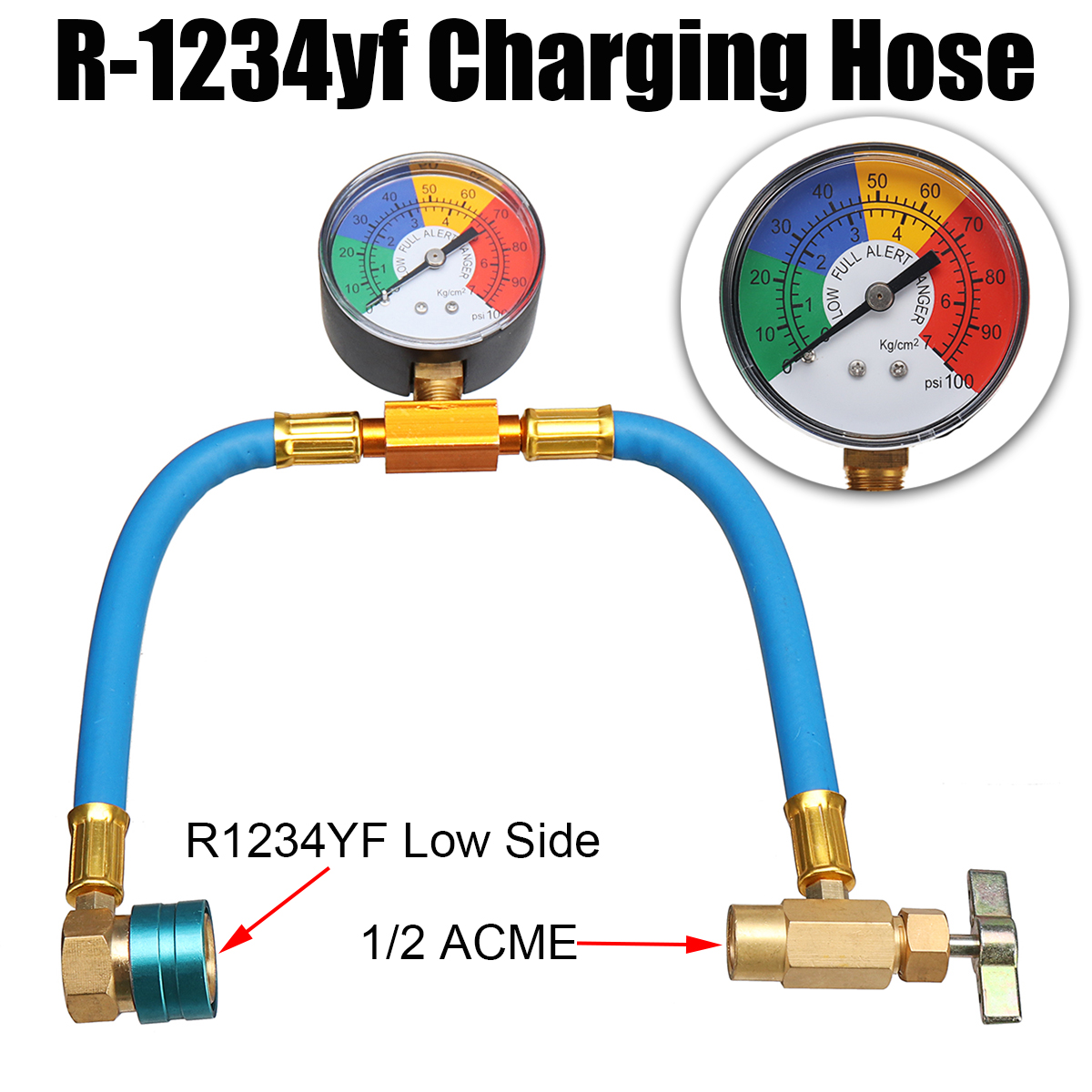 R-1234yf-AC-Service-Hose--100PSI-Gauge-Coupler-Recharge-Refrigerant-Cans-Taper-1368570