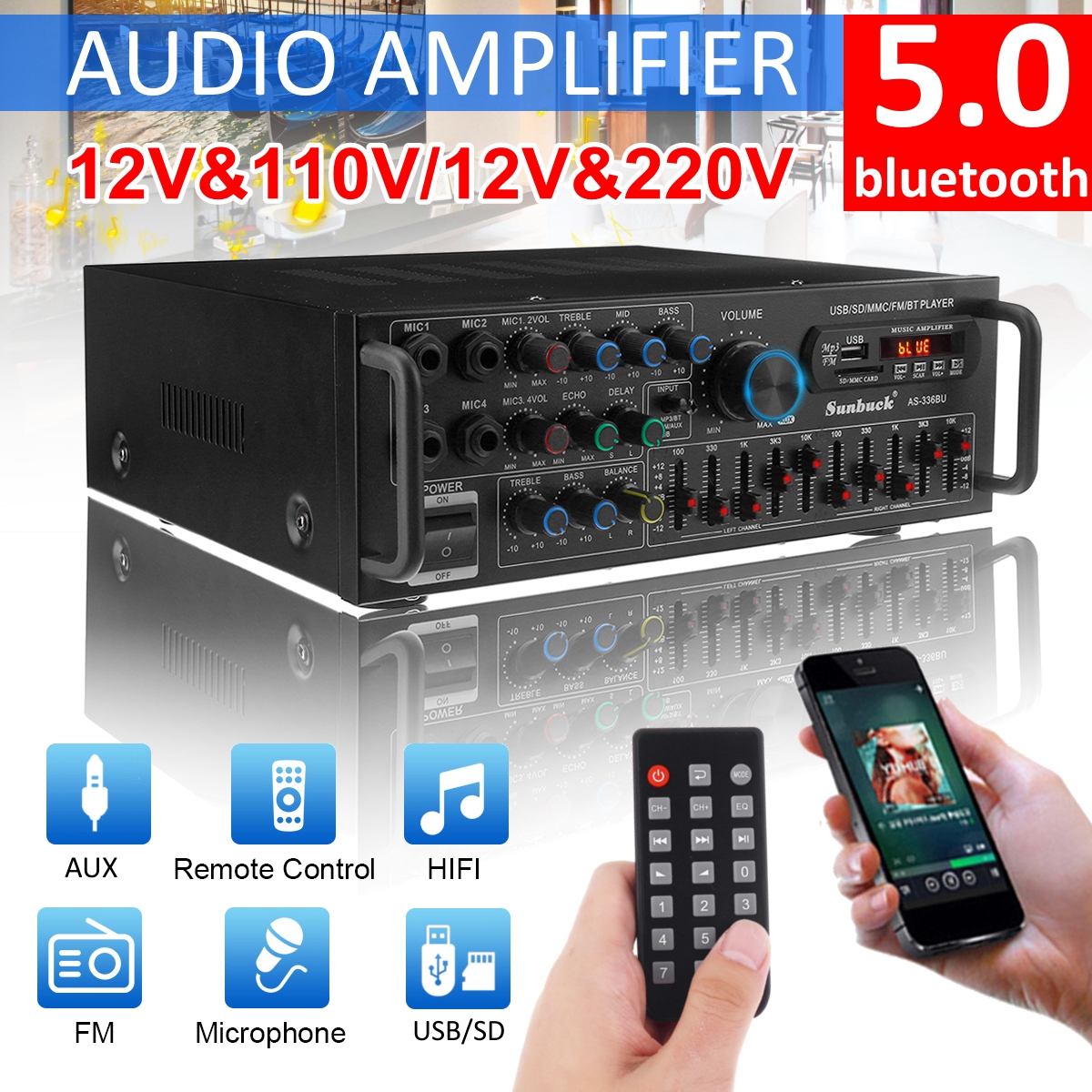 12V-2000W-4-Way-Microphone-Input-Amplifier-Audio-Stereo-Digital-Radio-USB-SD-AMP-FM-DVD-Remote-Contr-1811161