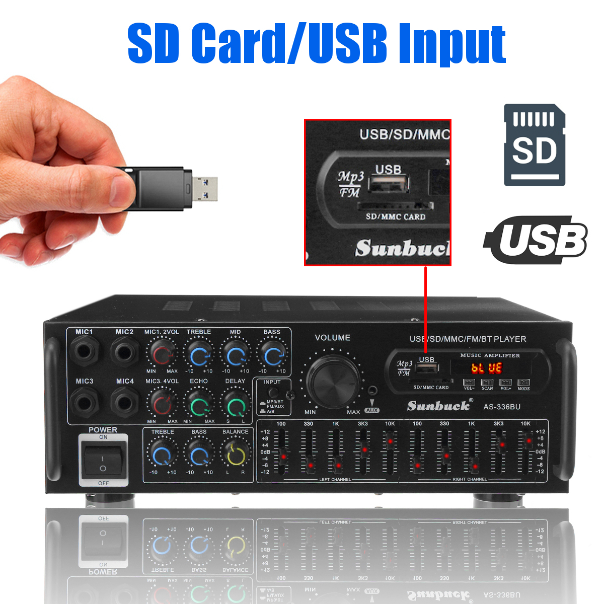 12V-2000W-4-Way-Microphone-Input-Amplifier-Audio-Stereo-Digital-Radio-USB-SD-AMP-FM-DVD-Remote-Contr-1811161