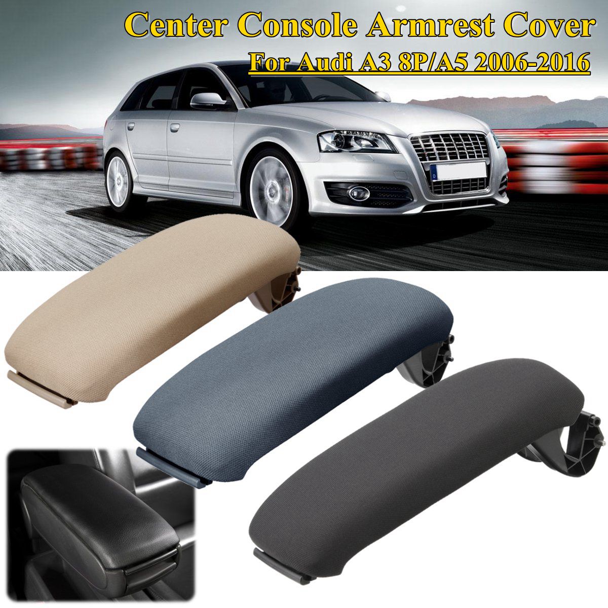 3-Colors-Cloth-Plastic-Center-Console-Lid-Armrest-Cover-For-Audi-A3-A5-2006-2016-1700178