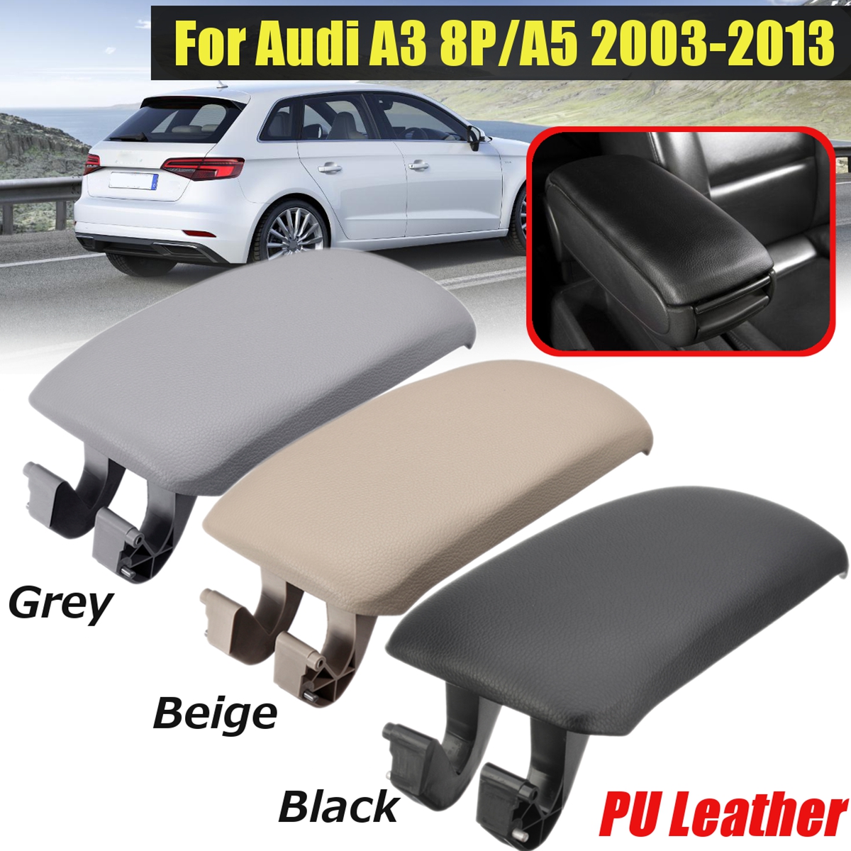 PU-Leather-Center-Console-Lid-Armrest-Cover-Pad-For-Audi-A3-8P-A5-2003-2013-1721578