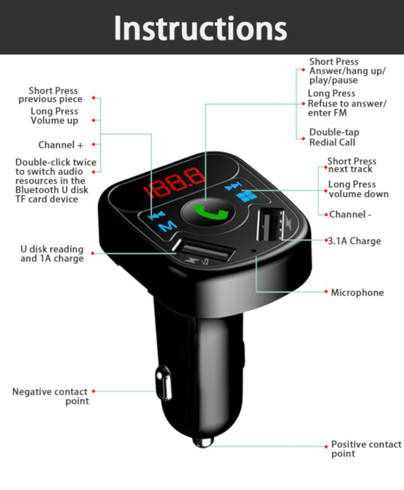 Car-Charger-Bluetooth-Audio-Receiver-LCD-Display-MP3-Dual-load-USB-Multi-function-Player-1524574