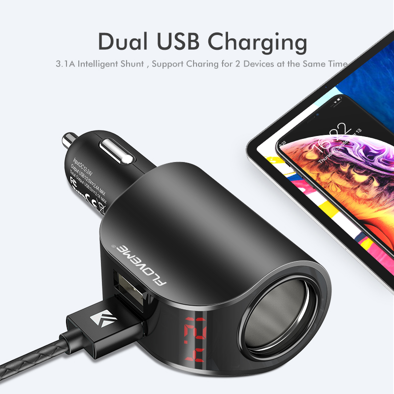 FLOVEME-31A-Dual-Port-Black-Digital-Display-Fast-Charging-Car-Charger-1414534