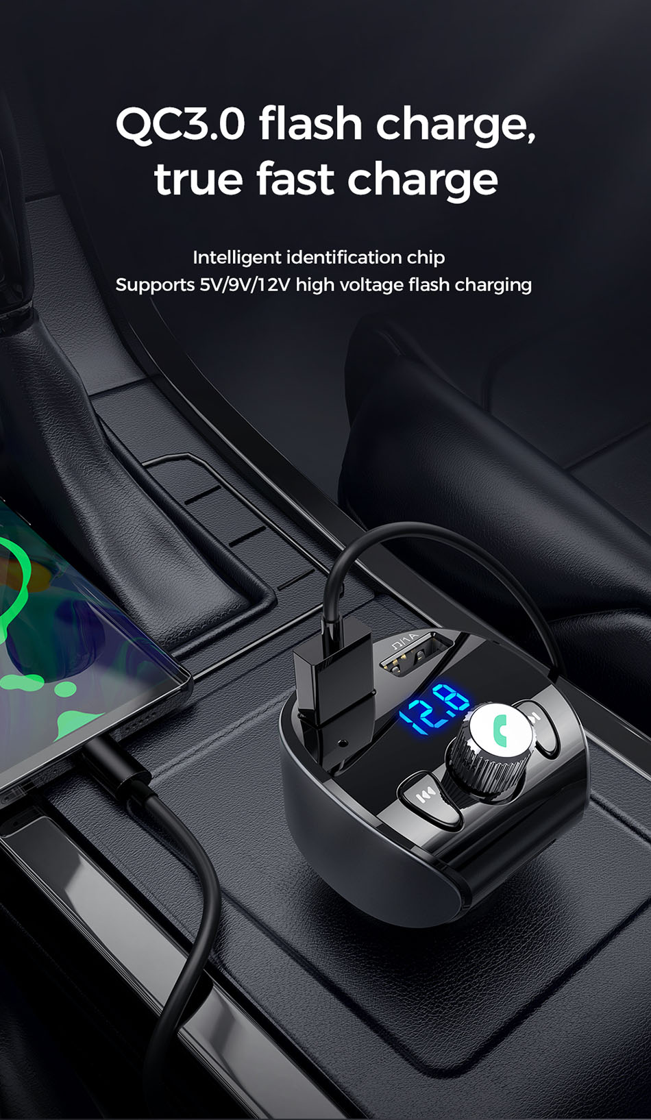 Joyroom-Fast-Car-Charger-Bluetooth-50-Handsfree-Car-Kit-Audio-MP3-Player-With-QC30-Dual-USB-Adapter--1795117