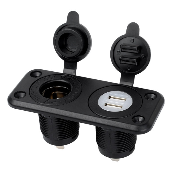 Jtron-Car-Charger-DC-12V-24V-Dual-5V-21A-USB-Socket-Plus-20A-Cigarette-Lighter-Socket-Black-Color-1031020