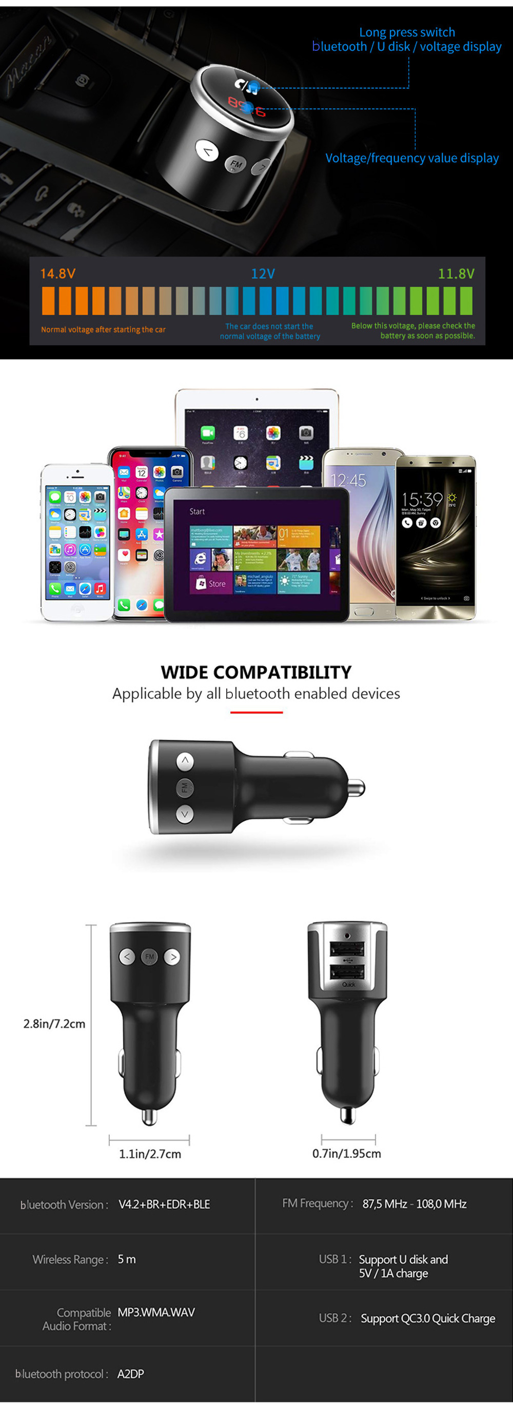 QC30-Quick-Car-Charger-bluetooth-FM-Transmitter-MP3-Fast-Charging-Dual-USB-Hands-Free-Call-1739626