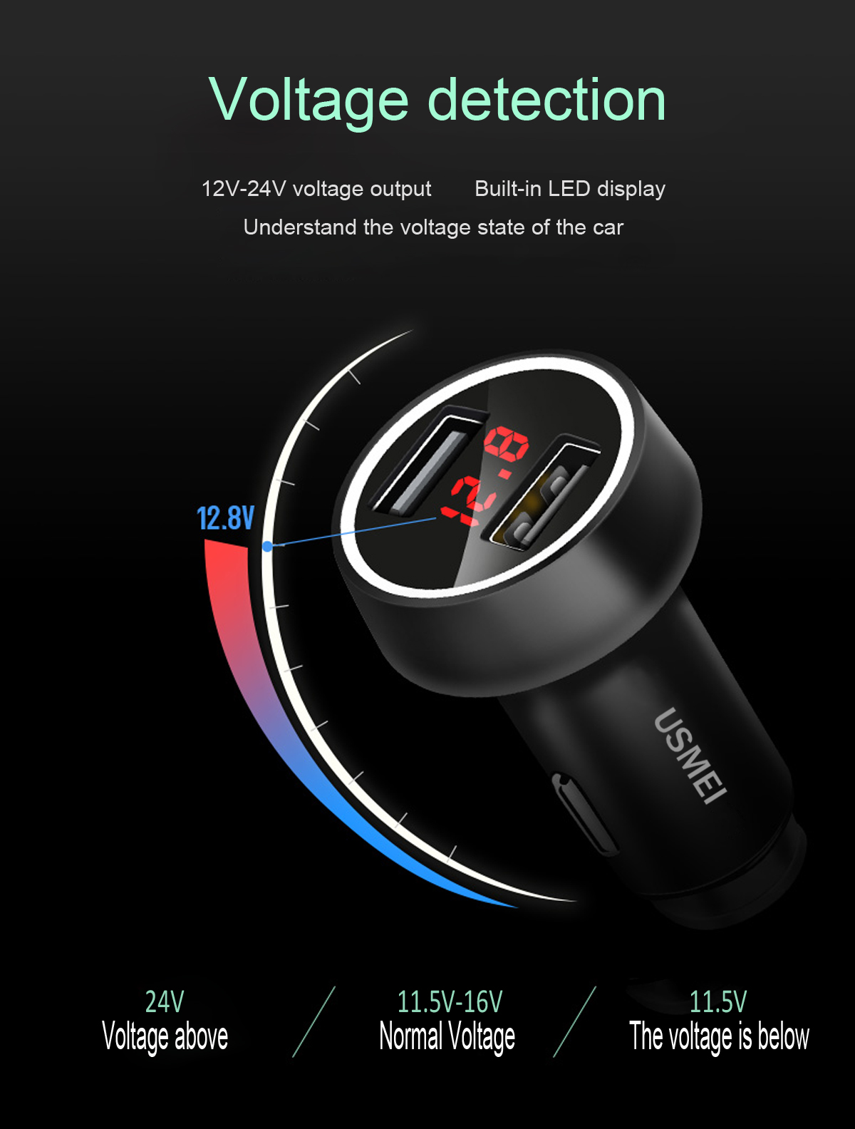 USMEI-C7-Zinc-Alloy-36A-Dual-USB-Car-Charger-Breathing-Light-With-Voltage-Current-LED-Display-1195465