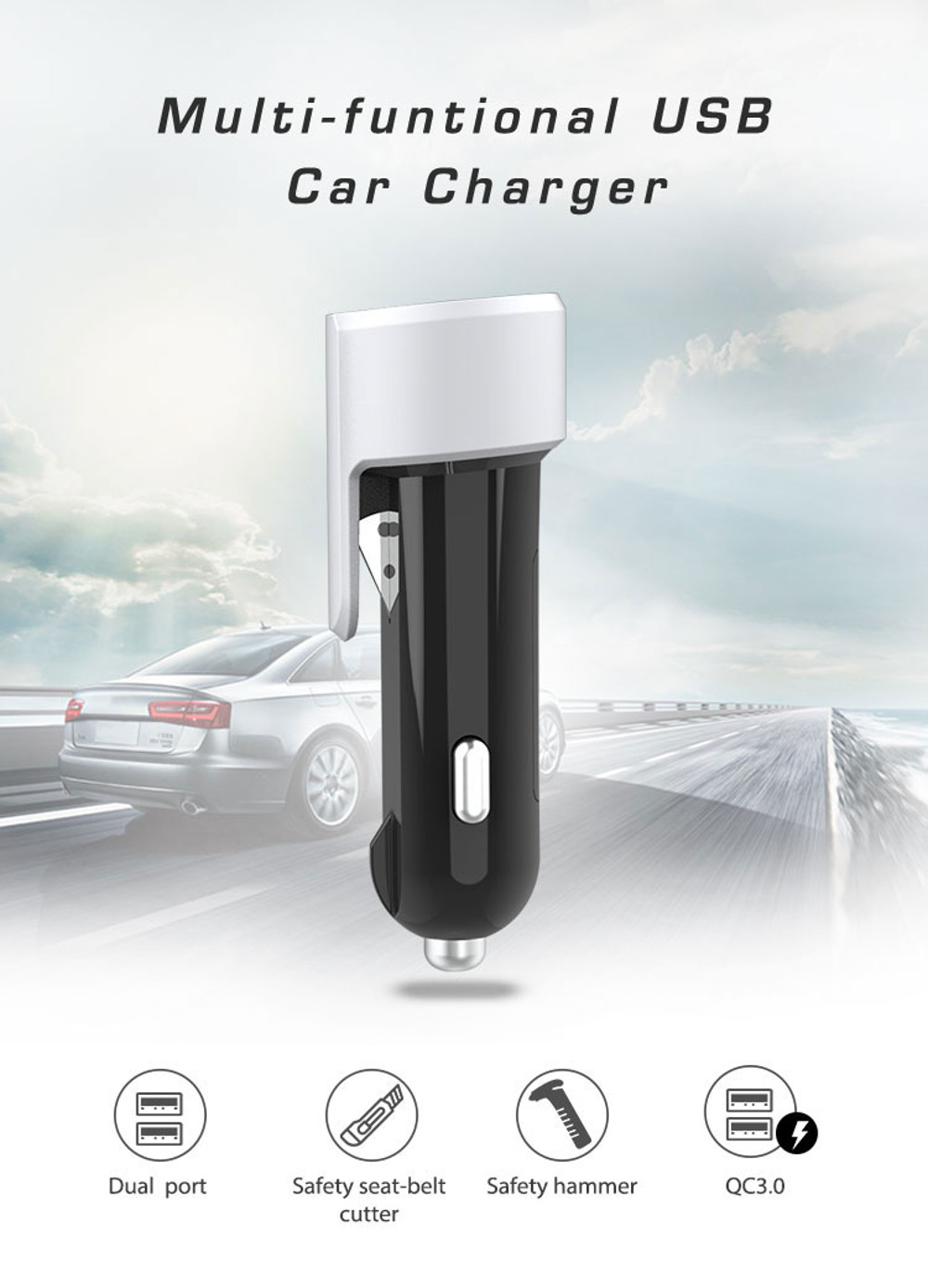 Yuroad-BM2036-12V-Mini-Car-Charger-Dual-port-USB-Fast-Charging-Universal-with-Safety-Hammer-Cutter-1809234