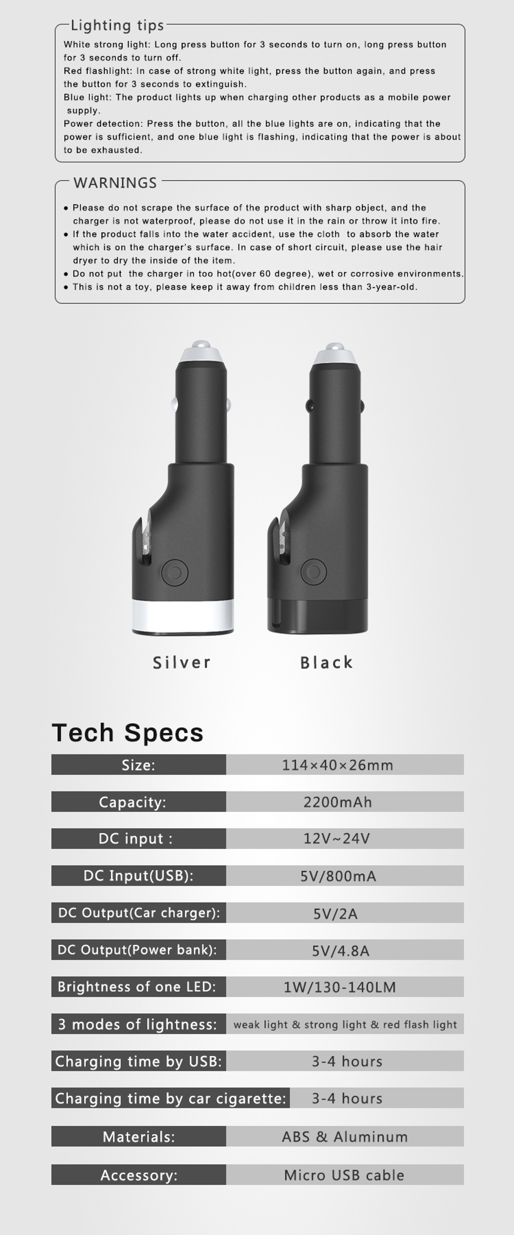 Yuroad-BM2127-12V-USB-Car-Charger-Multifunctional-Safety-Hammer-2200mAh-Portable-Power-Bank-Vehicle--1774708
