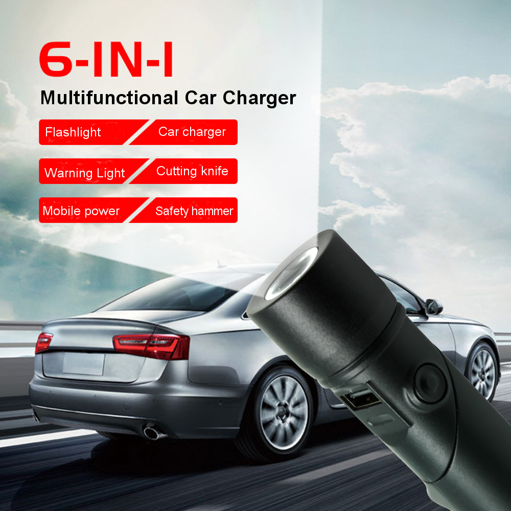 Yuroad-BM2197-6In1-Car-Charger-USB-1400mAh-Multi-funtional-Rechargeable-with-Light-Safety-Hammer-1694147